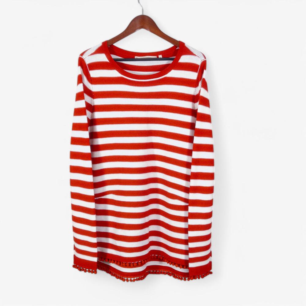 Soft Surroundings Women's Striped Sweater XL Red White Long Sleeve Cotton Blend